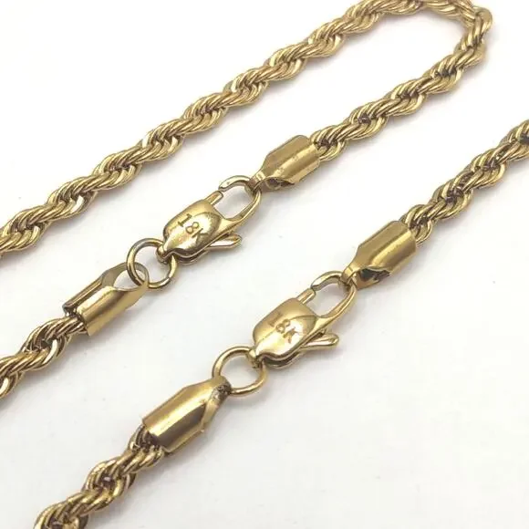 18k Gold Plated Diamond Cut Necklace Bracelet Set 4mm Anniversary Birthday Gift